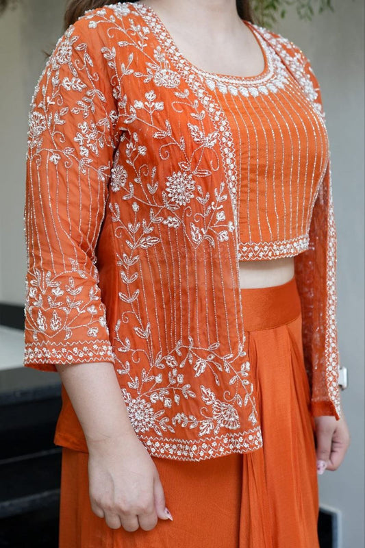Zinnia Orange Dhoti Set - Kurtikala
