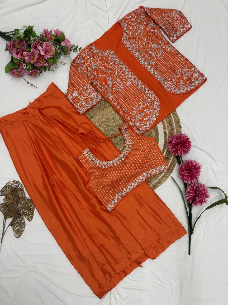 Zinnia Orange Dhoti Set - Kurtikala