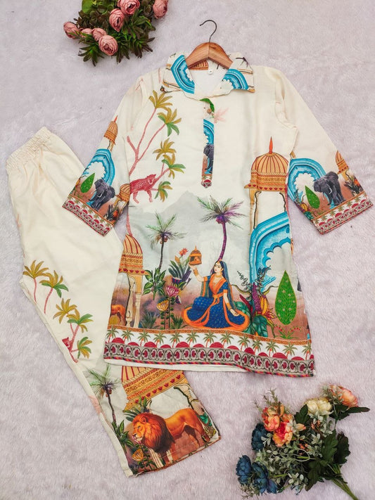 White Garden Digital Co - Ord Set - Kurtikala