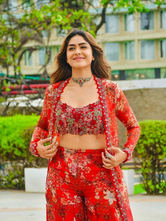 Mrunal Thakur Digital Print Shrug Plazo Set - Kurtikala