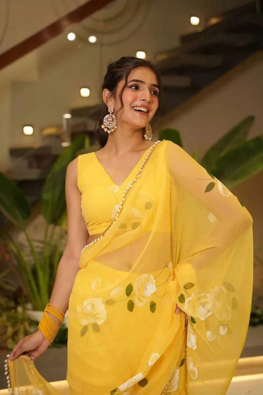 Sunshine Bloom Saree - Kurtikala