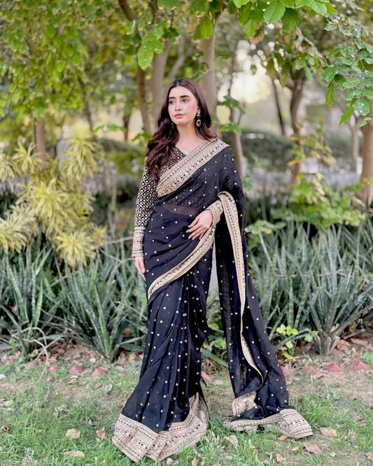 Regal Black Saree - Kurtikala