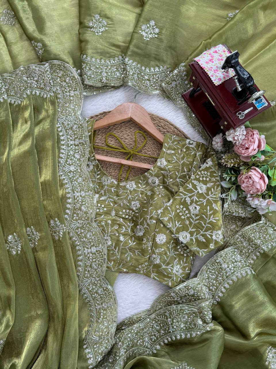 Olive Zariya Tibby Silk Saree - Kurtikala