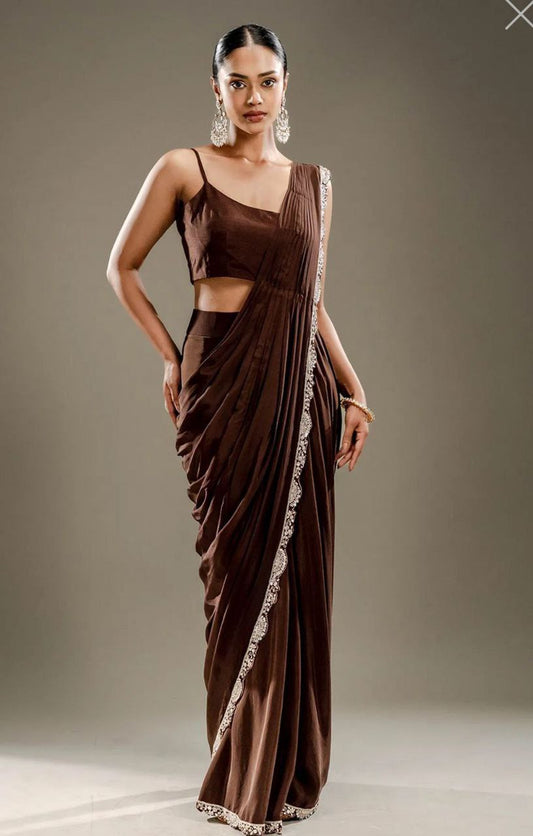 Royal Cocoa Embroidered Draped Saree