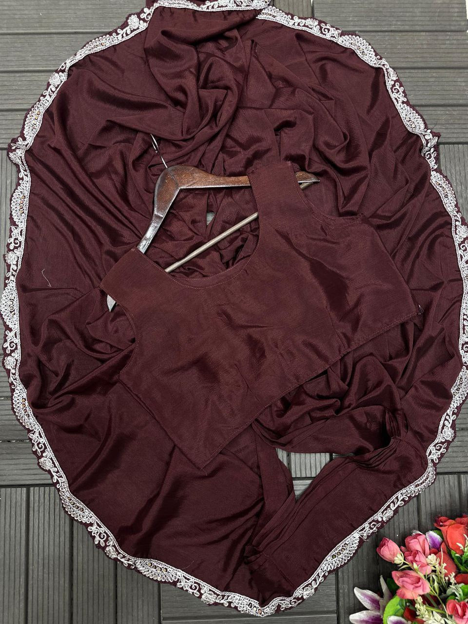 Royal Cocoa Embroidered Draped Saree