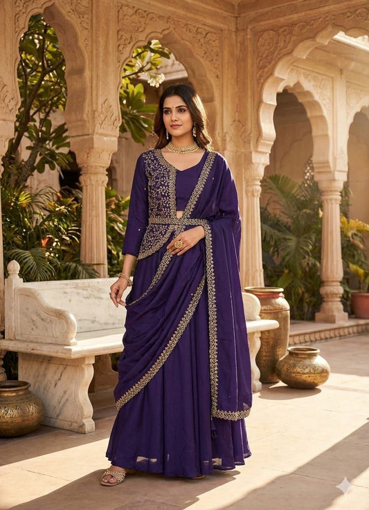 Royal Amethyst Lehenga Saree - Kurtikala
