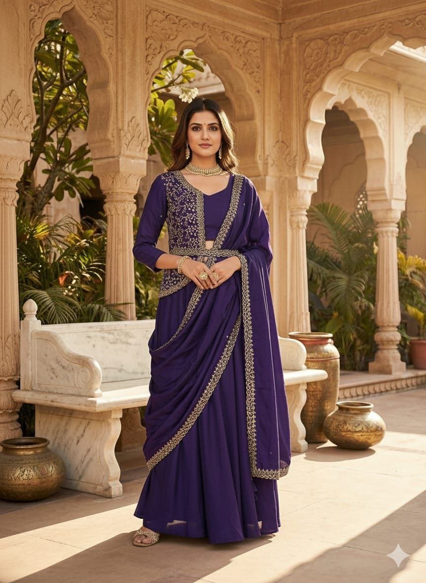 Royal Amethyst Lehenga Saree - Kurtikala