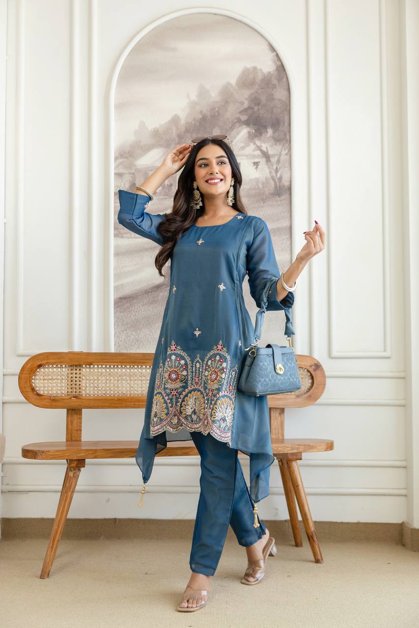 Noor Teal Designer Cord Set - Kurtikala