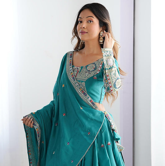 Zohra Teal Royal Lehenga Set - Kurtikala