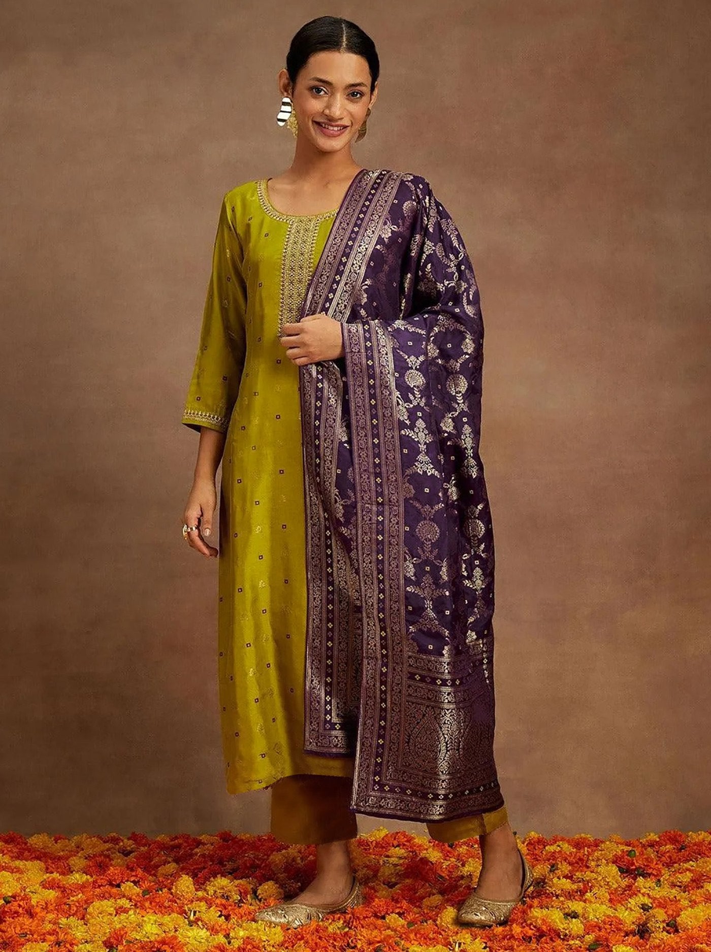 Ruhani Mustard Festive Suit Set - Kurtikala