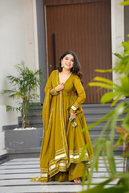 Olive Royal Anarkali Set - Kurtikala