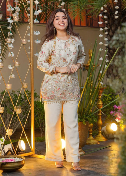 Ivory Noor Embroidered Set - Kurtikala