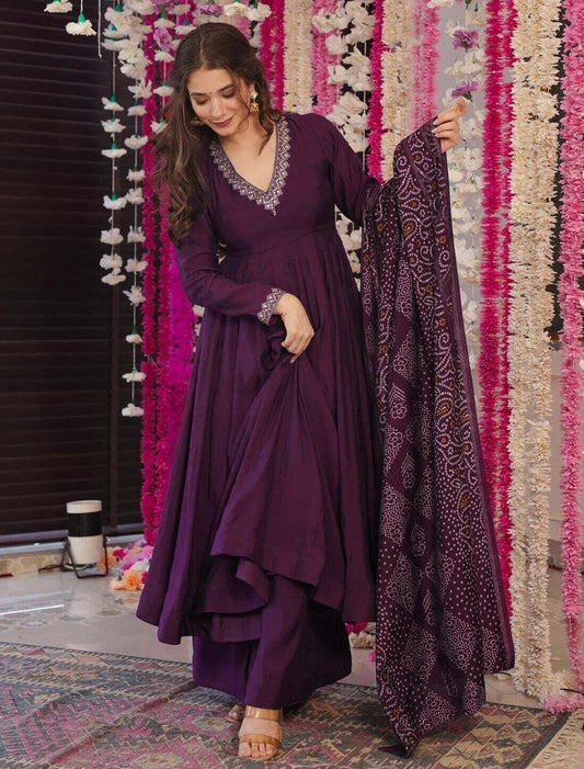 Wine Serenity Anarkali Set - Kurtikala