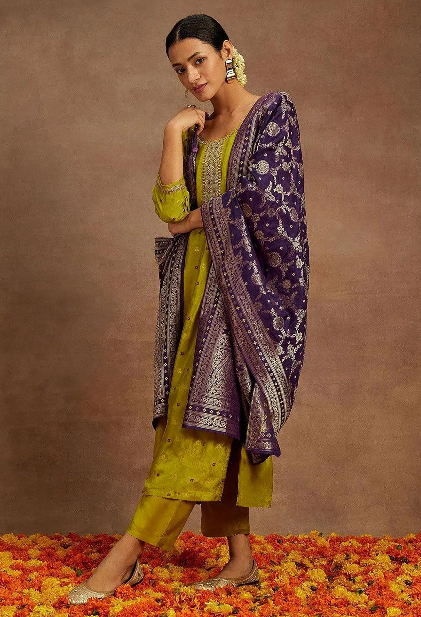 Ruhani Mustard Festive Suit Set - Kurtikala
