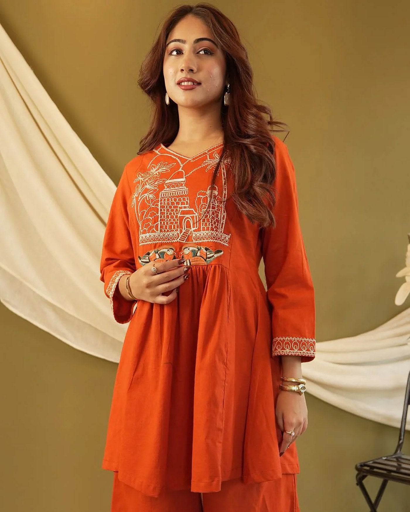 Mehr Rust Embroidered Co - ord Set - Kurtikala