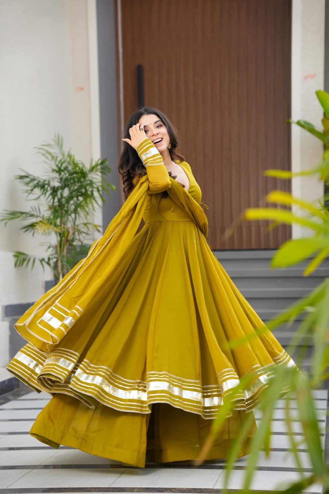 Olive Royal Anarkali Set - Kurtikala
