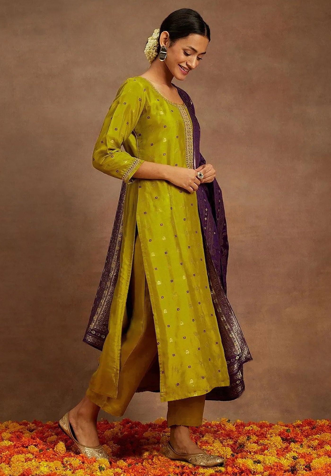 Ruhani Mustard Festive Suit Set - Kurtikala