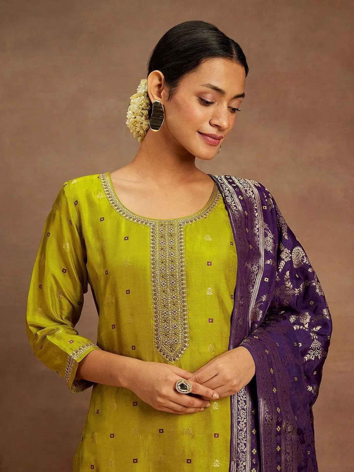 Ruhani Mustard Festive Suit Set - Kurtikala