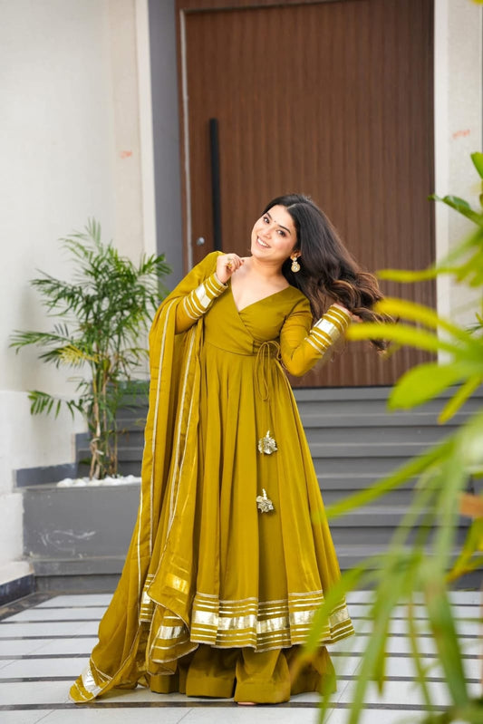 Olive Royal Anarkali Set - Kurtikala