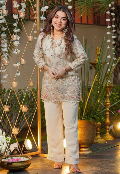 Ivory Noor Embroidered Set - Kurtikala