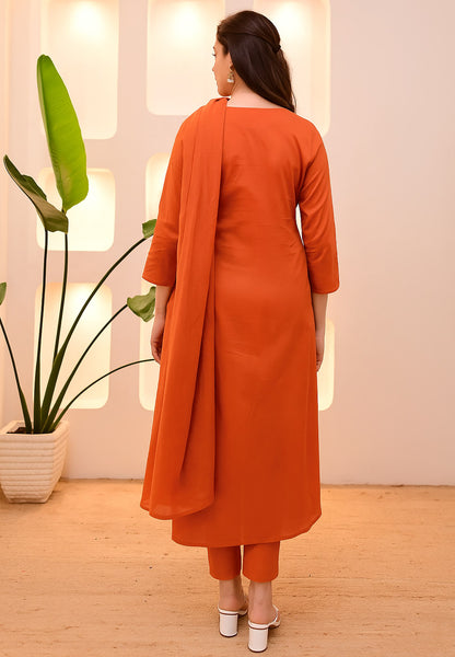 Orange Embroidered Suit Set - Kurtikala