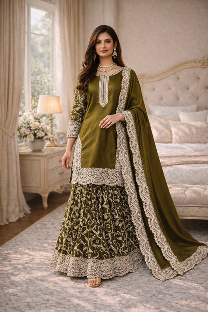 Olive Noor Sharara Set - Kurtikala
