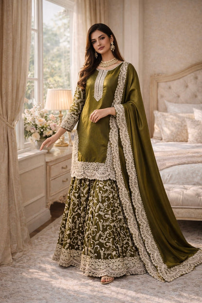 Olive Noor Sharara Set - Kurtikala