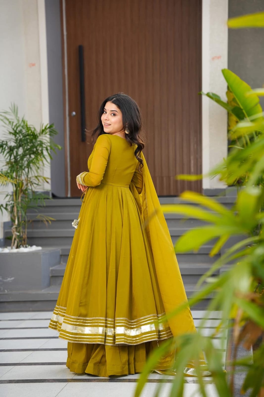 Olive Royal Anarkali Set - Kurtikala