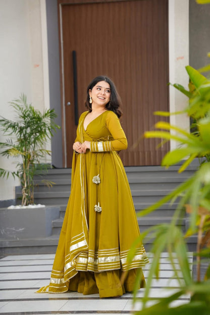 Olive Royal Anarkali Set - Kurtikala
