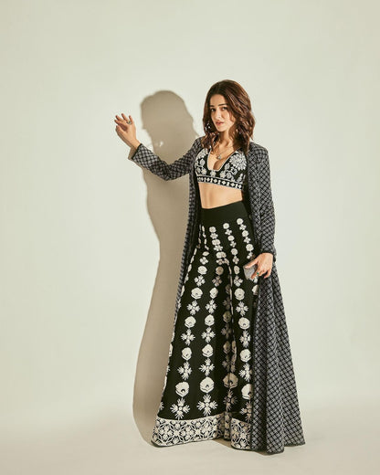 Ananya Panday Black Bloom Shrug set - Kurtikala