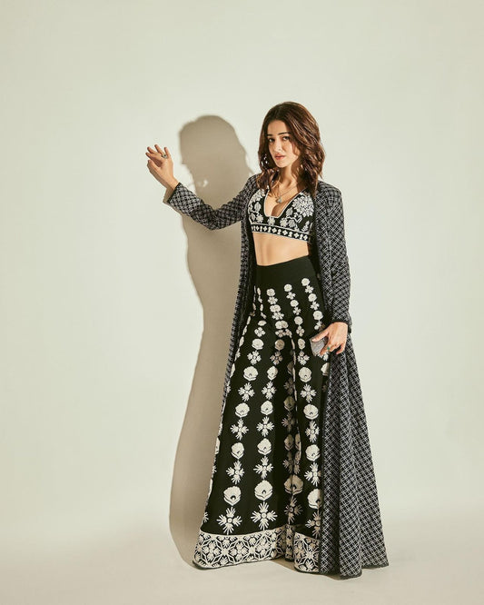 Ananya Panday Black Bloom Shrug set - Kurtikala