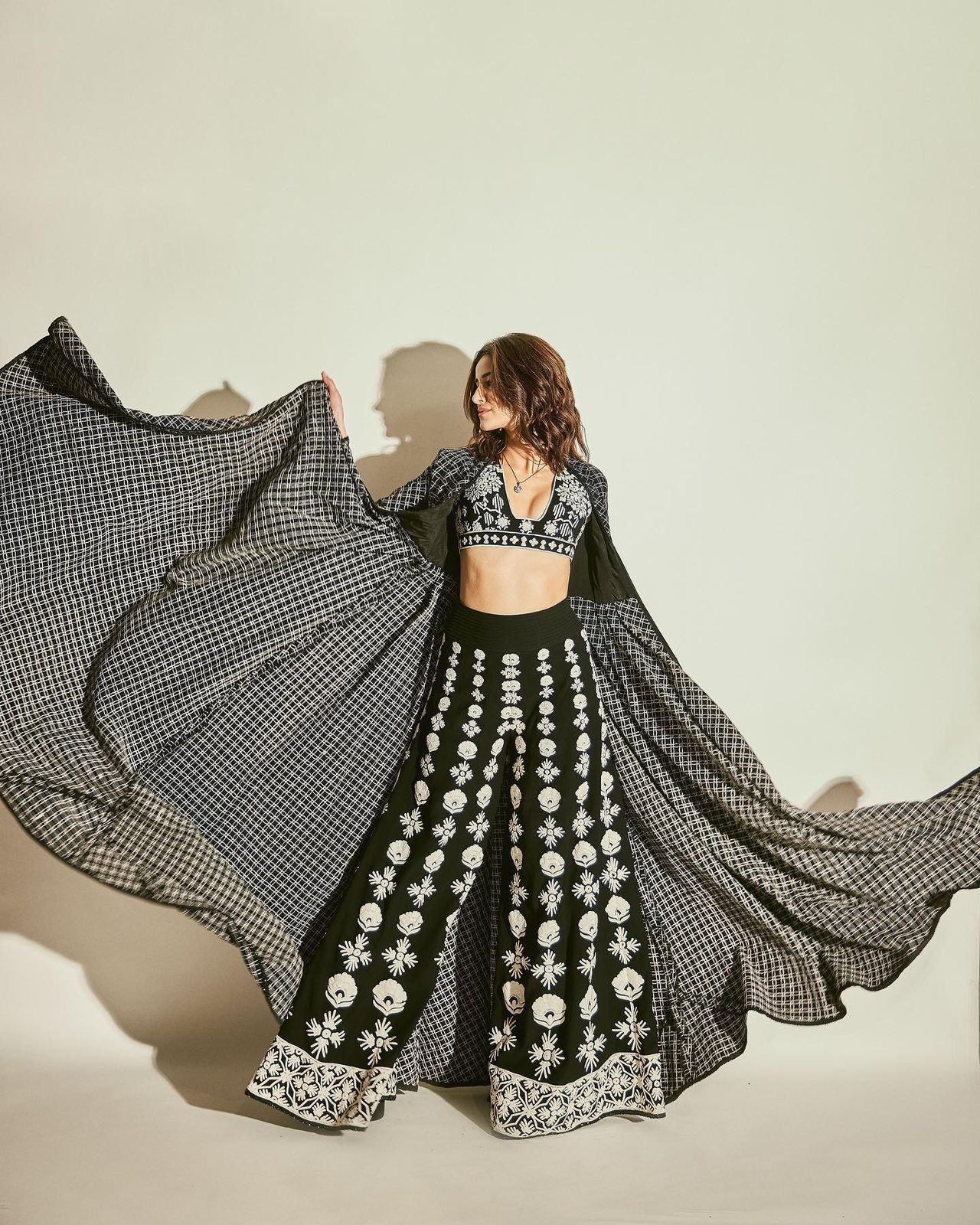 Ananya Panday Black Bloom Shrug set - Kurtikala