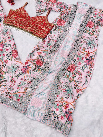 Blush Floral Printed Lehenga Set - Kurtikala