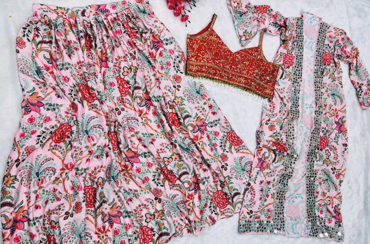 Blush Floral Printed Lehenga Set - Kurtikala