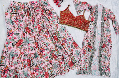 Blush Floral Printed Lehenga Set - Kurtikala