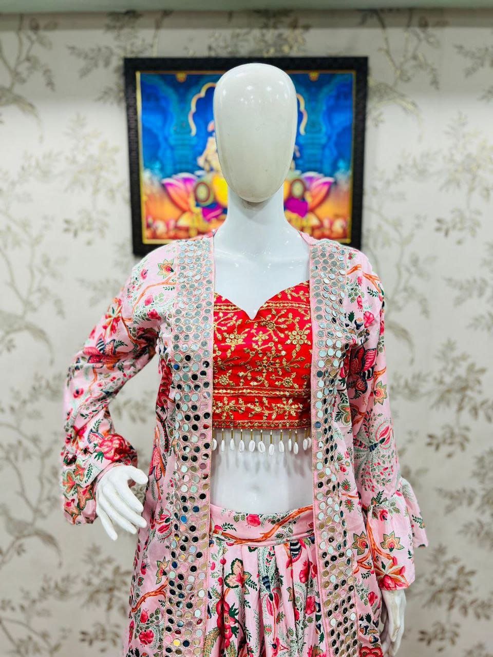 Blush Floral Printed Lehenga Set - Kurtikala
