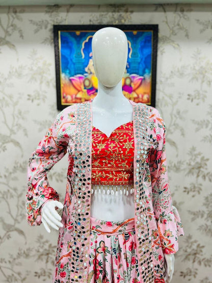 Blush Floral Printed Lehenga Set - Kurtikala
