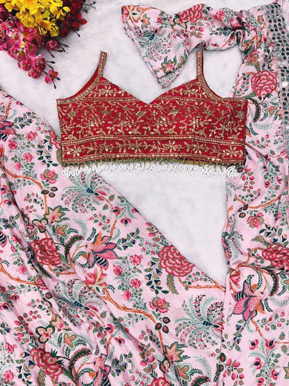 Blush Floral Printed Lehenga Set - Kurtikala