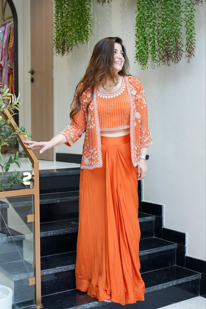 Zinnia Orange Dhoti Set