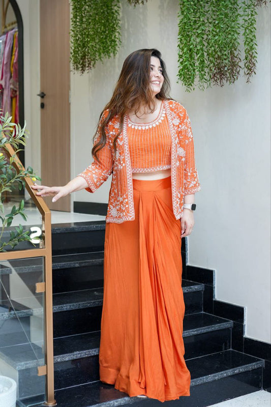 Zinnia Orange Dhoti Set
