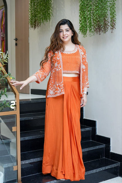 Zinnia Orange Dhoti Set