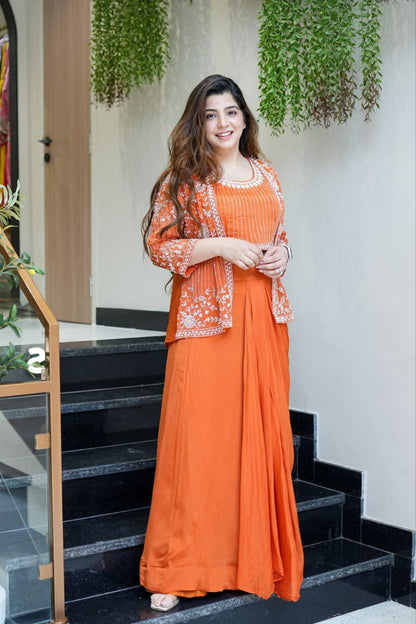 Zinnia Orange Dhoti Set