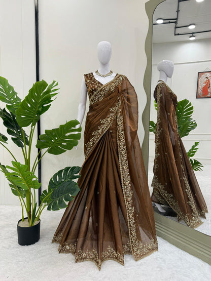 Royal Mocha Embroidered saree
