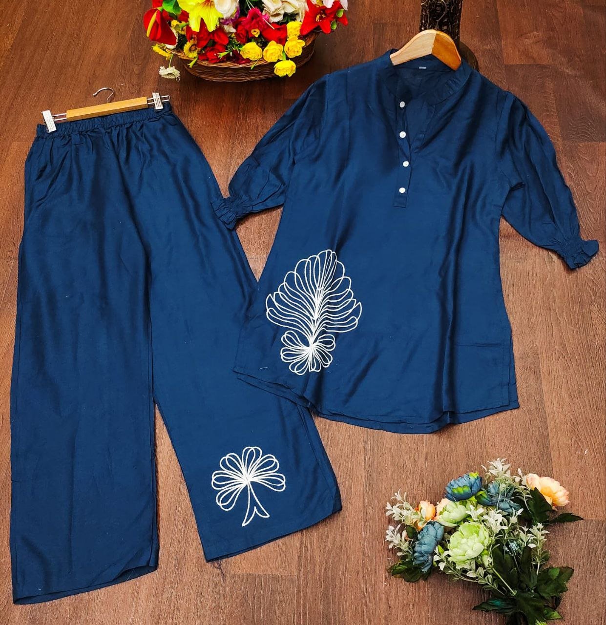 Royal Plum Embroidered Co - ord Set - Kurtikala