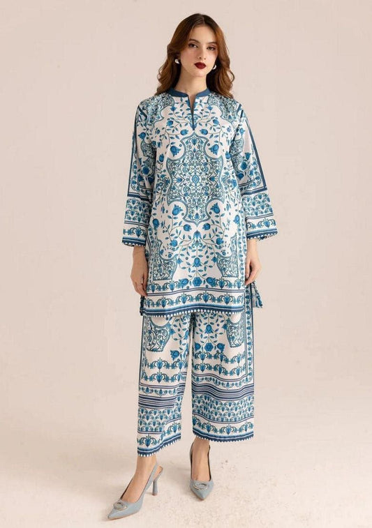 Azure Bloom Satin Co - Ord Set - Kurtikala