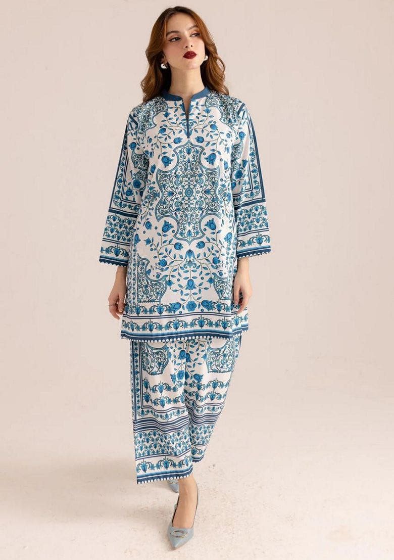Azure Bloom Satin Co - Ord Set - Kurtikala