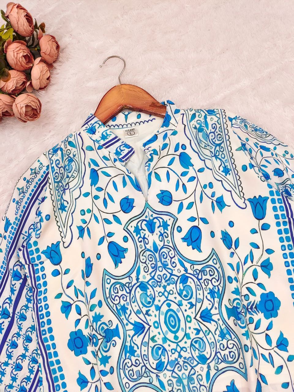 Azure Bloom Satin Co - Ord Set - Kurtikala