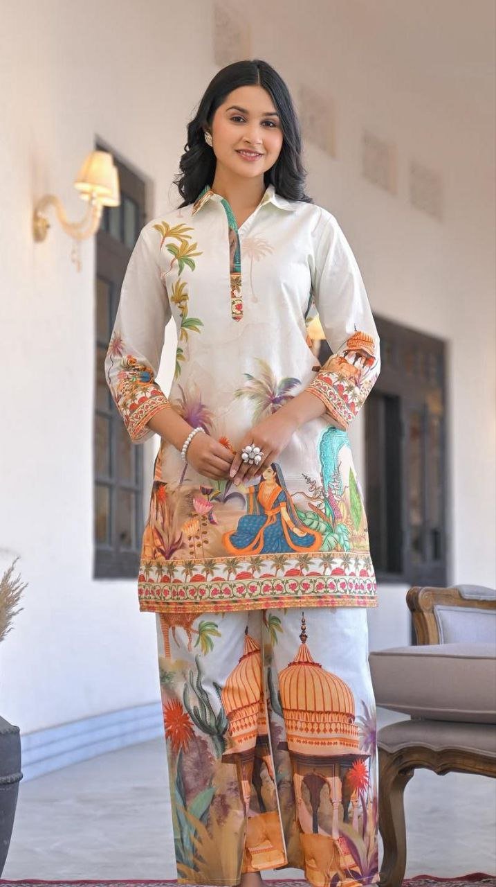 White Garden Digital Co - Ord Set - Kurtikala