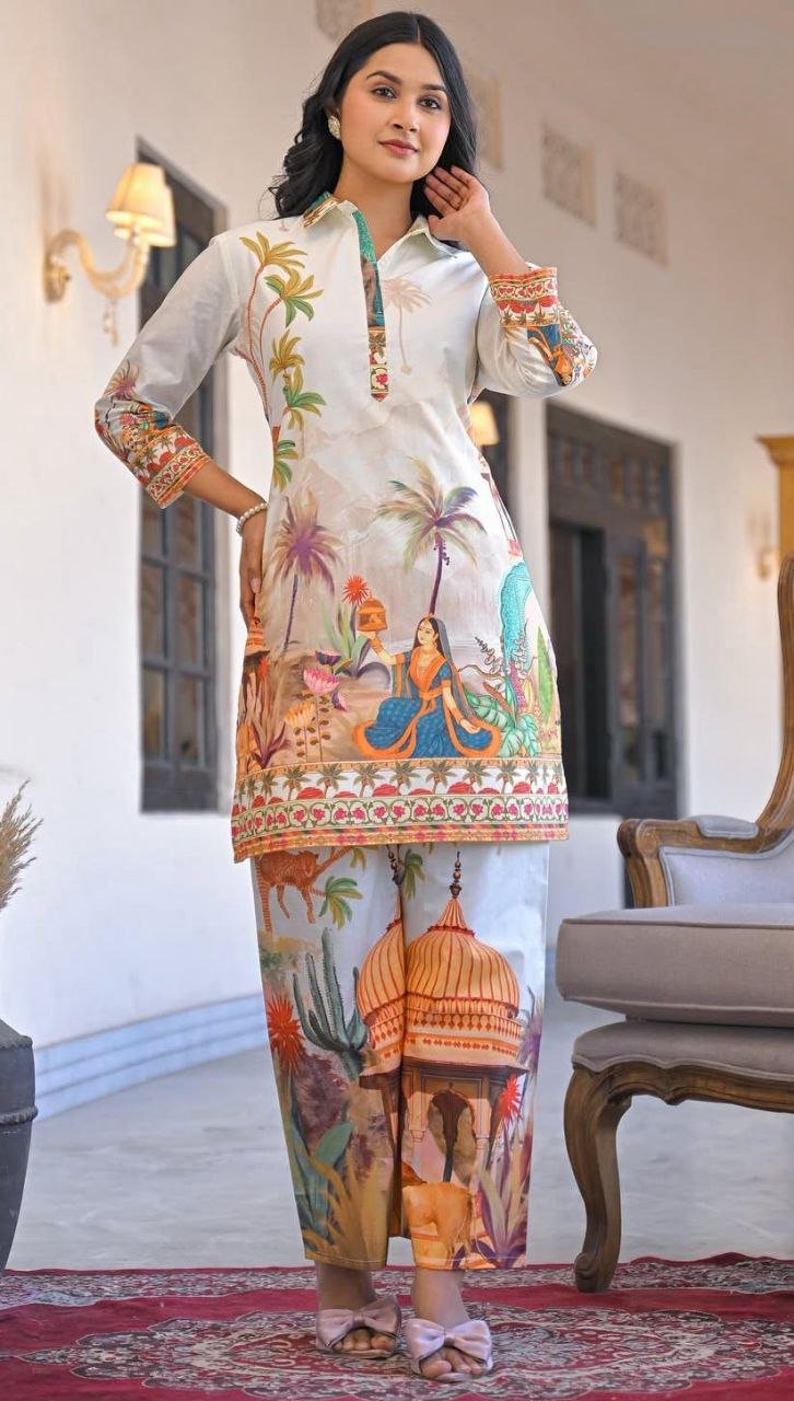 White Garden Digital Co - Ord Set - Kurtikala