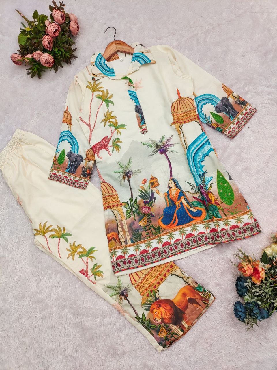 White Garden Digital Co - Ord Set - Kurtikala